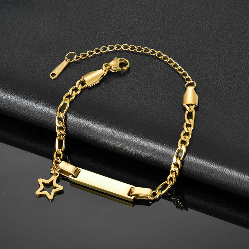 Wholesale Simple Children's Stainless Steel Laser Engravable Crown Pendant Bracelet